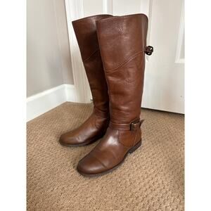 Frye Brown Leather Riding Boots Size 6.5 B Tall Buckle Preppy Y2K Style